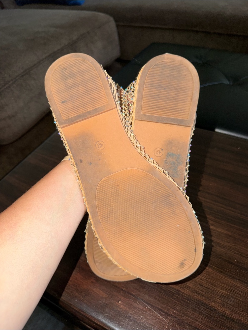 Women's Tan Mesh Rhinestone Sandals - Picture 3 of 4
